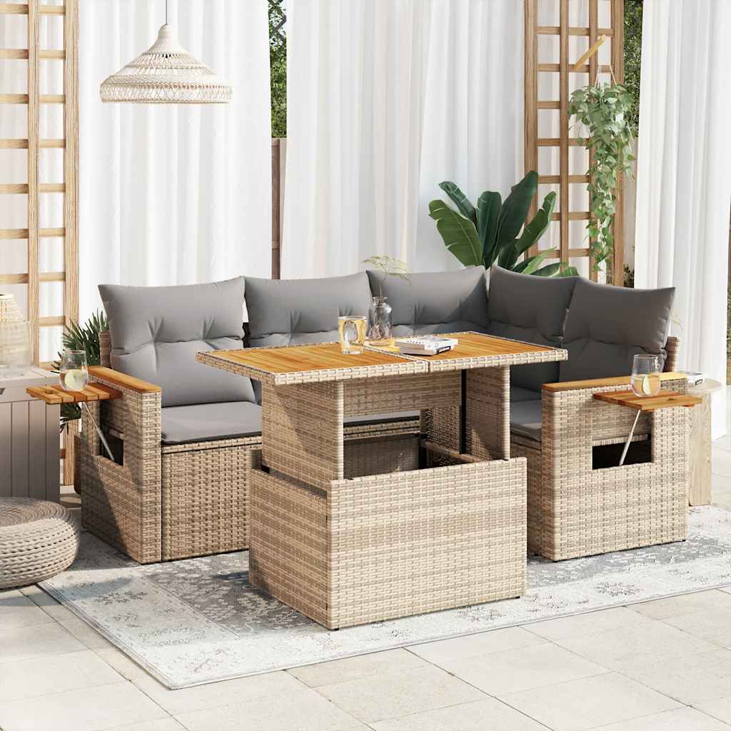 vidaXL Set canapele de grădină cu perne 5 piese bej poliratan/acacia