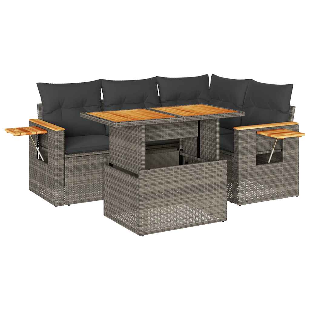 Thumbnail - vidaXL 5-tlg. Garten-Sofagarnitur mit Kissen Grau Poly Rattan Akazie