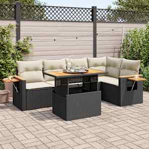 Vrtna sedežna garnitura z blazinami 6-delna črn ratan/akacija