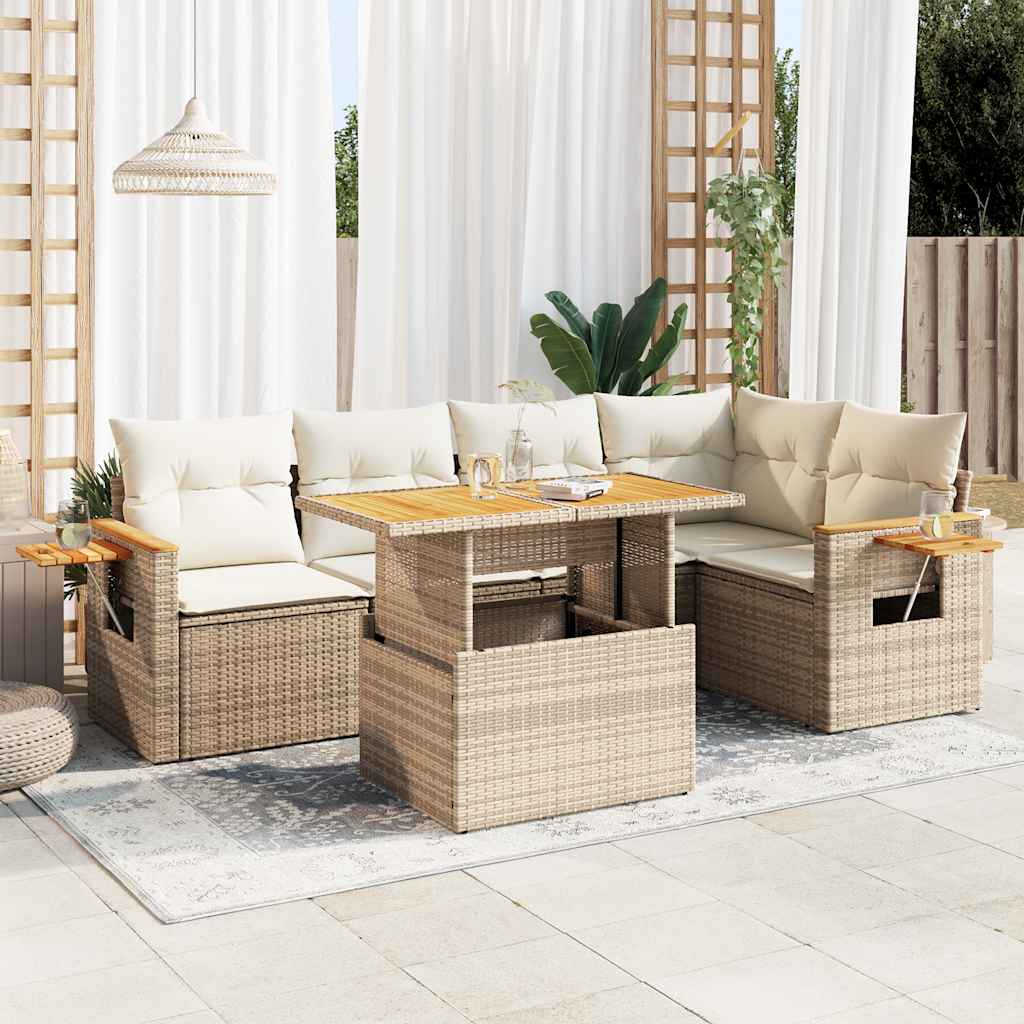 5-tlg. Garten-Sofagarnitur mit Kissen Beige Poly Rattan Akazie