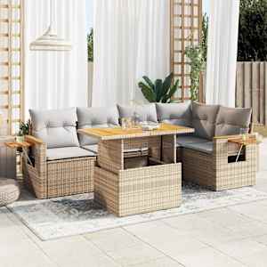 Vrtna sedežna garnitura z blazinami 6-delna bež ratan/akacija