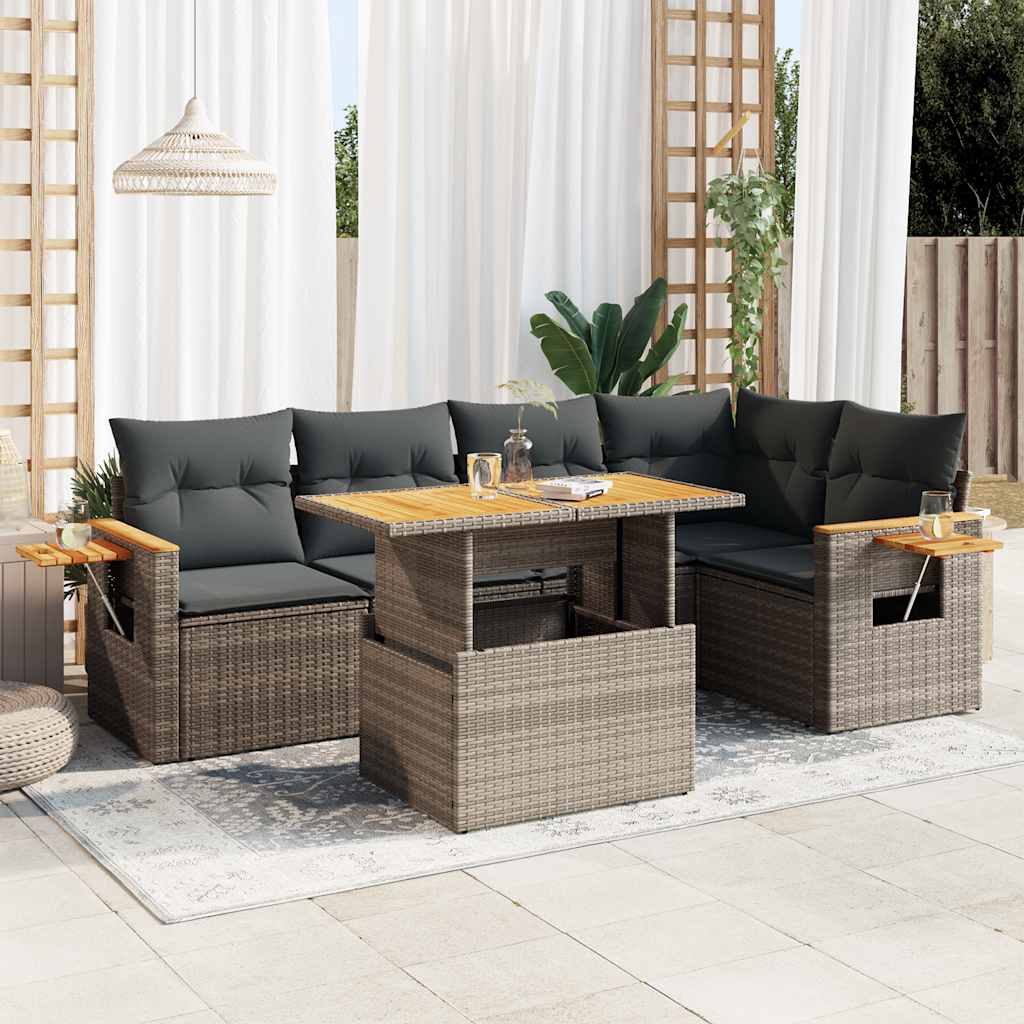 5-tlg. Garten-Sofagarnitur mit Kissen Grau Poly Rattan Akazie