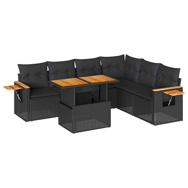 vidaXL 7-osaline aiadiivani komplekt patjadega, must, rotang/akaatsia