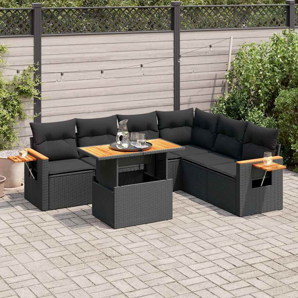 vidaXL Set mobilier grădină perne 6 piese negru poliratan/lemn acacia