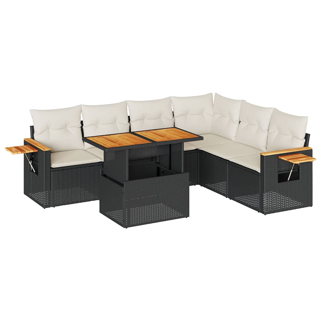 Thumbnail - vidaXL 7-tlg. Garten-Sofagarnitur mit Kissen Schwarz Poly Rattan