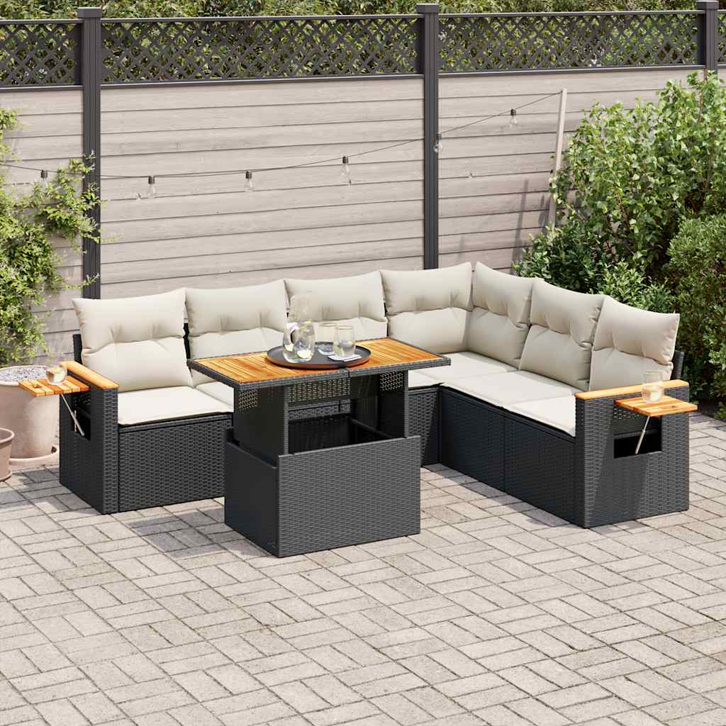 vidaXL 6-tlg. Garten-Sofagarnitur mit Kissen Schwarz Poly Rattan