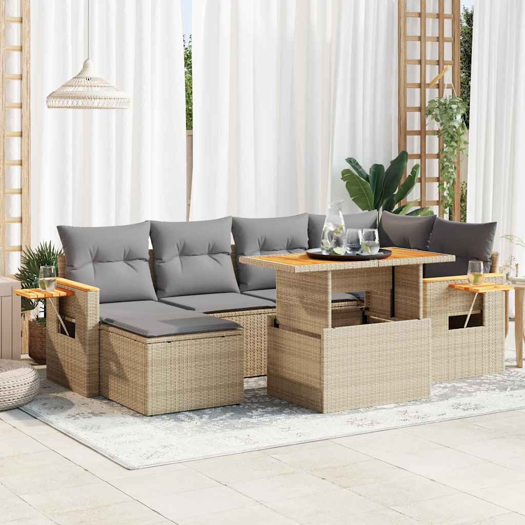 vidaXL Set canapele grădină cu perne 7 piese bej poliratan/lemn acacia