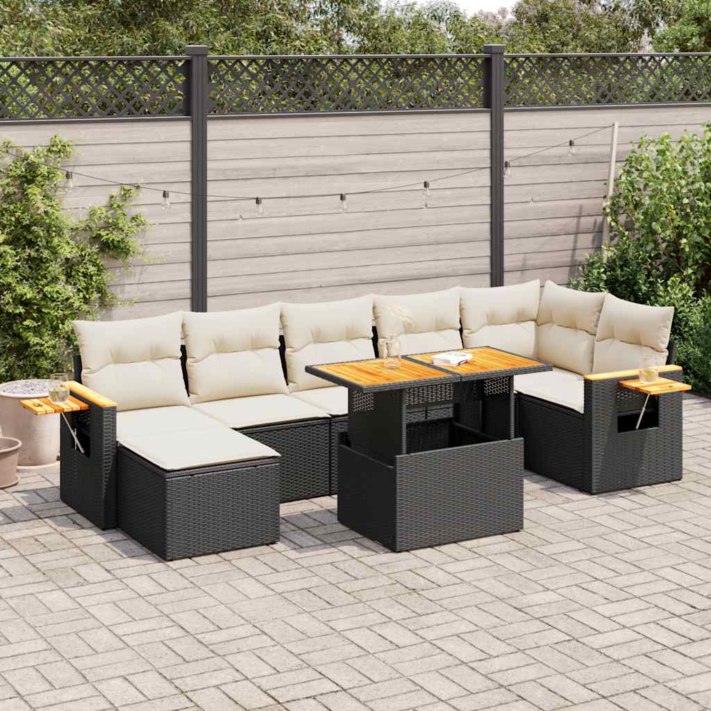 vidaXL 8-tlg. Garten-Sofagarnitur mit Kissen Schwarz Poly Rattan