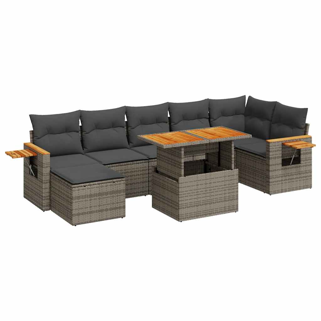 Thumbnail - vidaXL 8-tlg. Garten-Sofagarnitur mit Kissen Grau Poly Rattan Akazie
