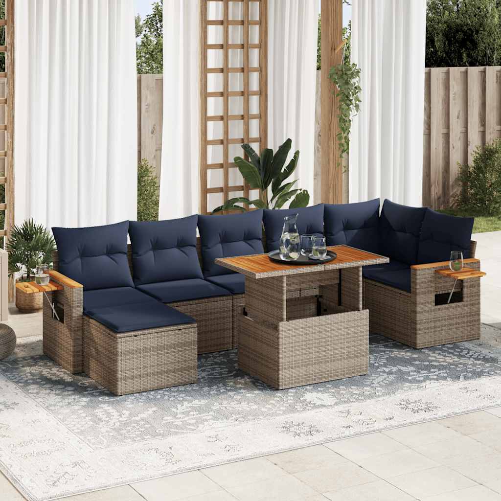 vidaXL 8-tlg. Garten-Sofagarnitur mit Kissen Braun Poly Rattan Akazie