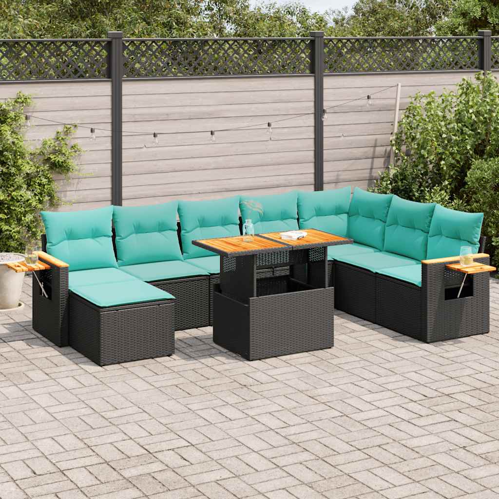 vidaXL Set canapele de grădină cu perne, 10 piese, negru, poliratan