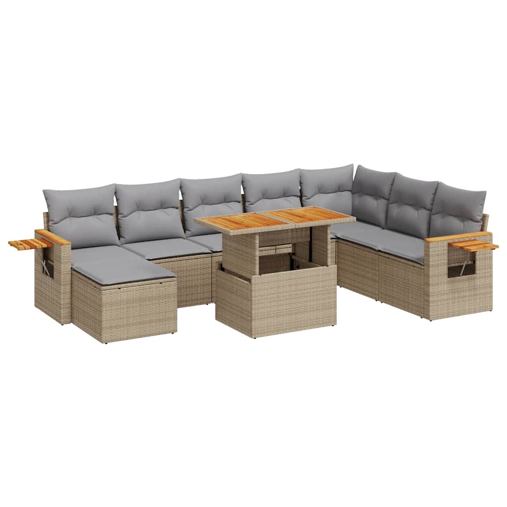 Thumbnail - vidaXL 9-tlg. Garten-Sofagarnitur mit Kissen Beige Poly Rattan Akazie