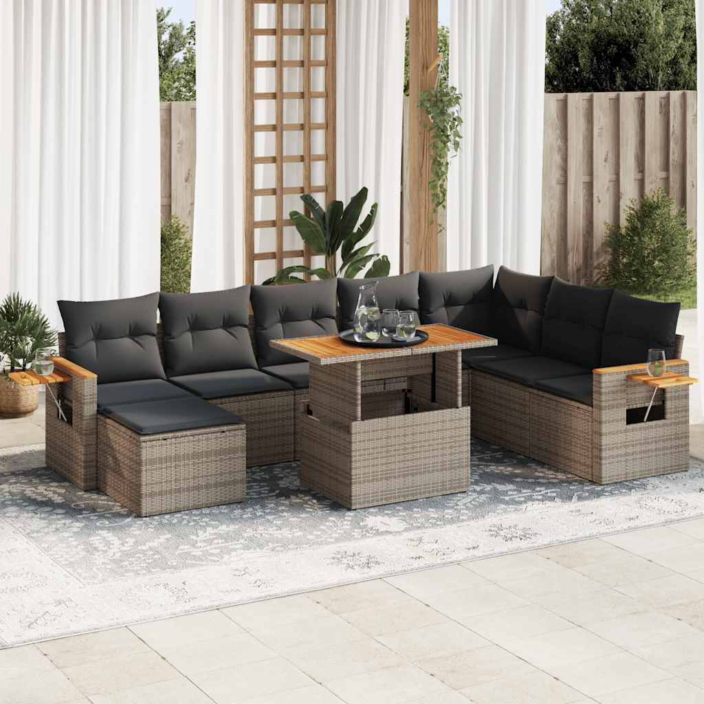 vidaXL Set canapele grădină cu perne 9 piese gri poliratan/lemn acacia