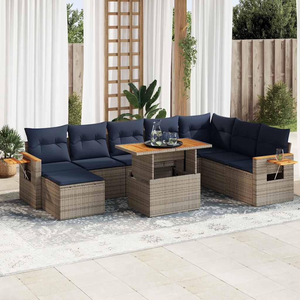 sofasæt til haven 10 dele med hynder polyrattan akacietræ grå
