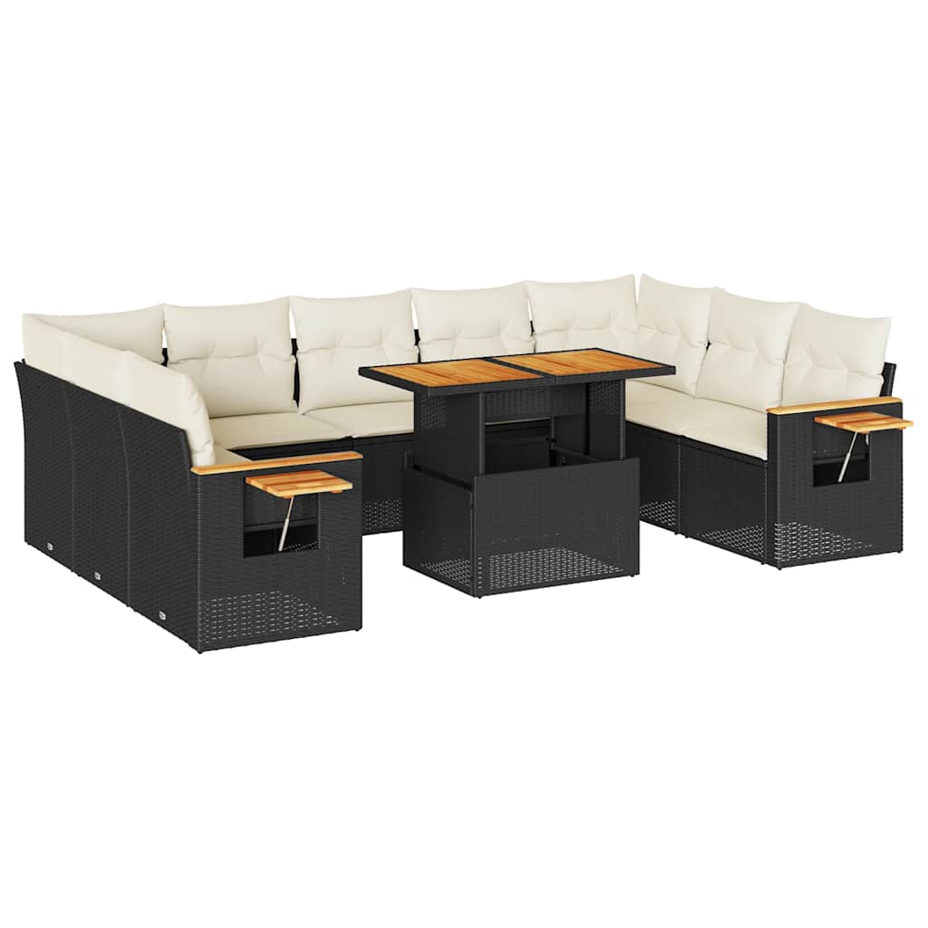 Thumbnail - vidaXL 10-tlg. Garten-Sofagarnitur mit Kissen Schwarz Poly Rattan