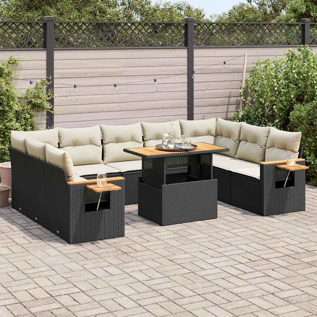 vidaXL Set canapele de grădină cu perne, 10 piese, negru, poliratan