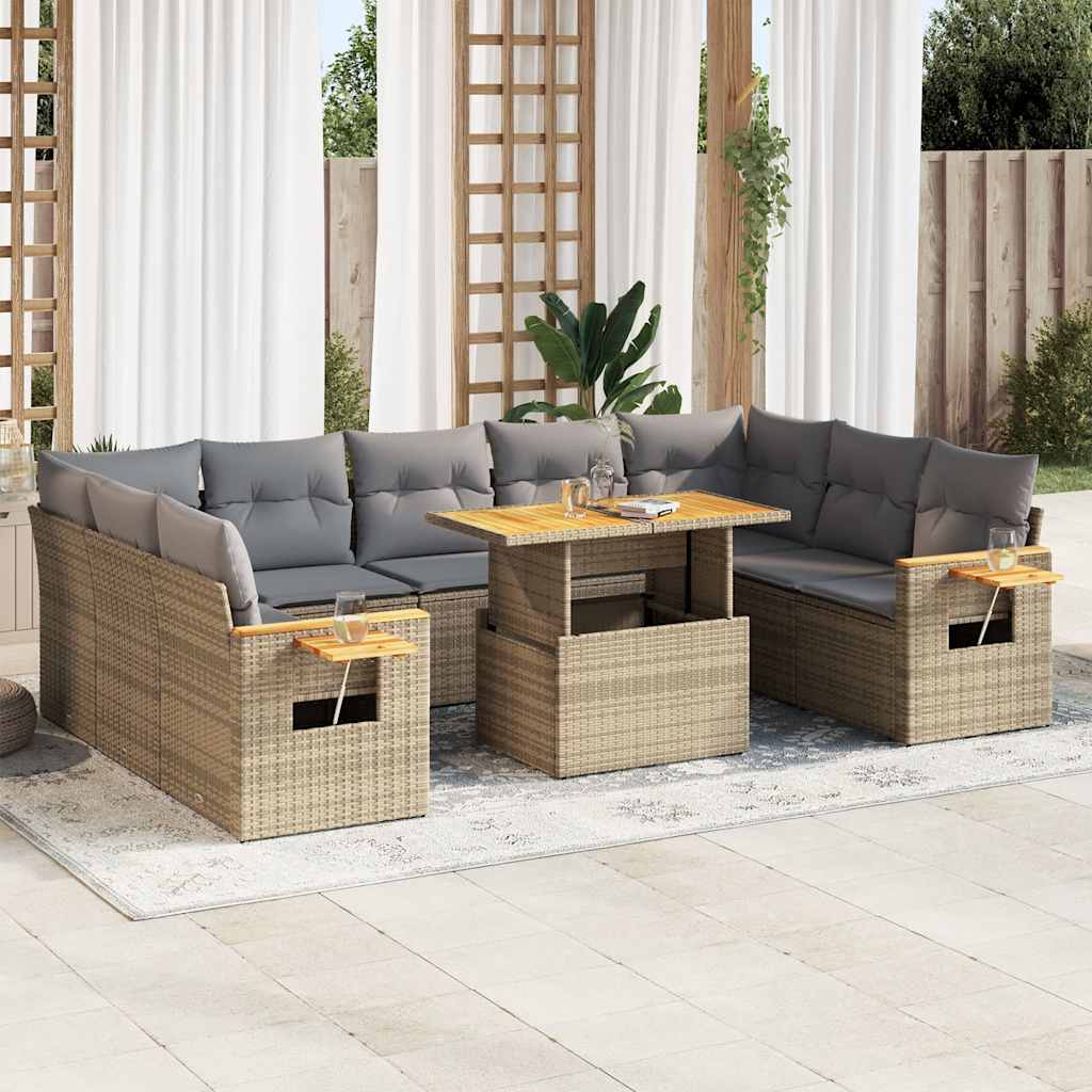 vidaXL Set canapele de grădină cu perne, 10 piese, bej, poliratan