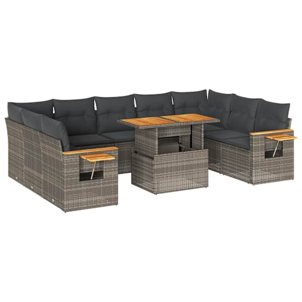 vidaXL 10-osaline aiadiivani komplekt patjadega, hall, rotang/akaatsia