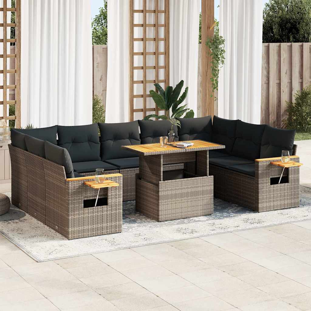 vidaXL Set mobilier de grădină cu perne, 10 piese, gri, poliratan