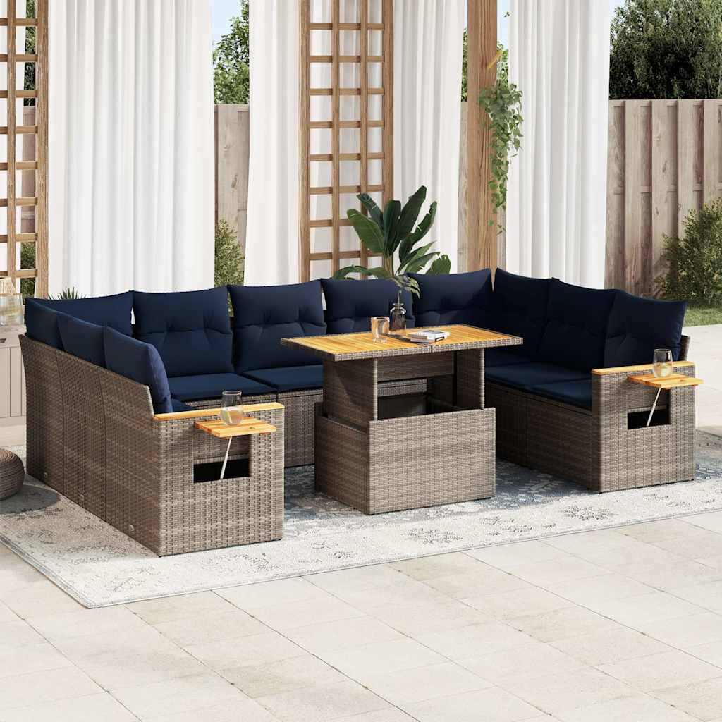 sofasæt til haven 10 dele med hynder polyrattan akacietræ grå