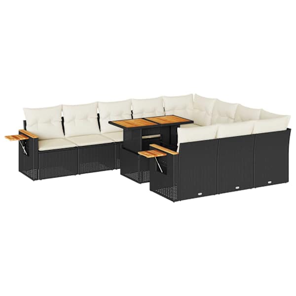 vidaXL 11-osaline aiadiivani komplekt patjadega, must, rotang/akaatsia