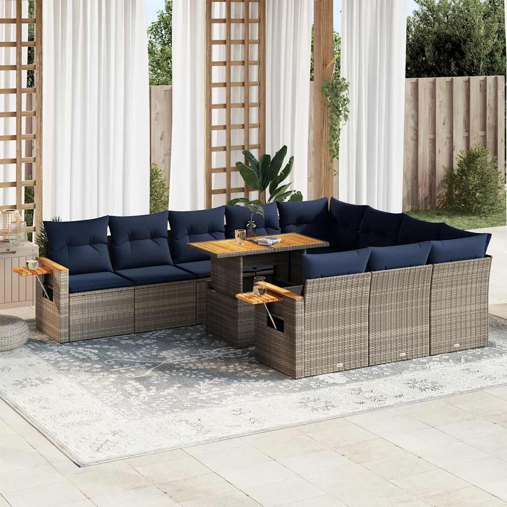 vidaXL Set canapele grădină perne 11 piese, gri, poliratan/lemn acacia