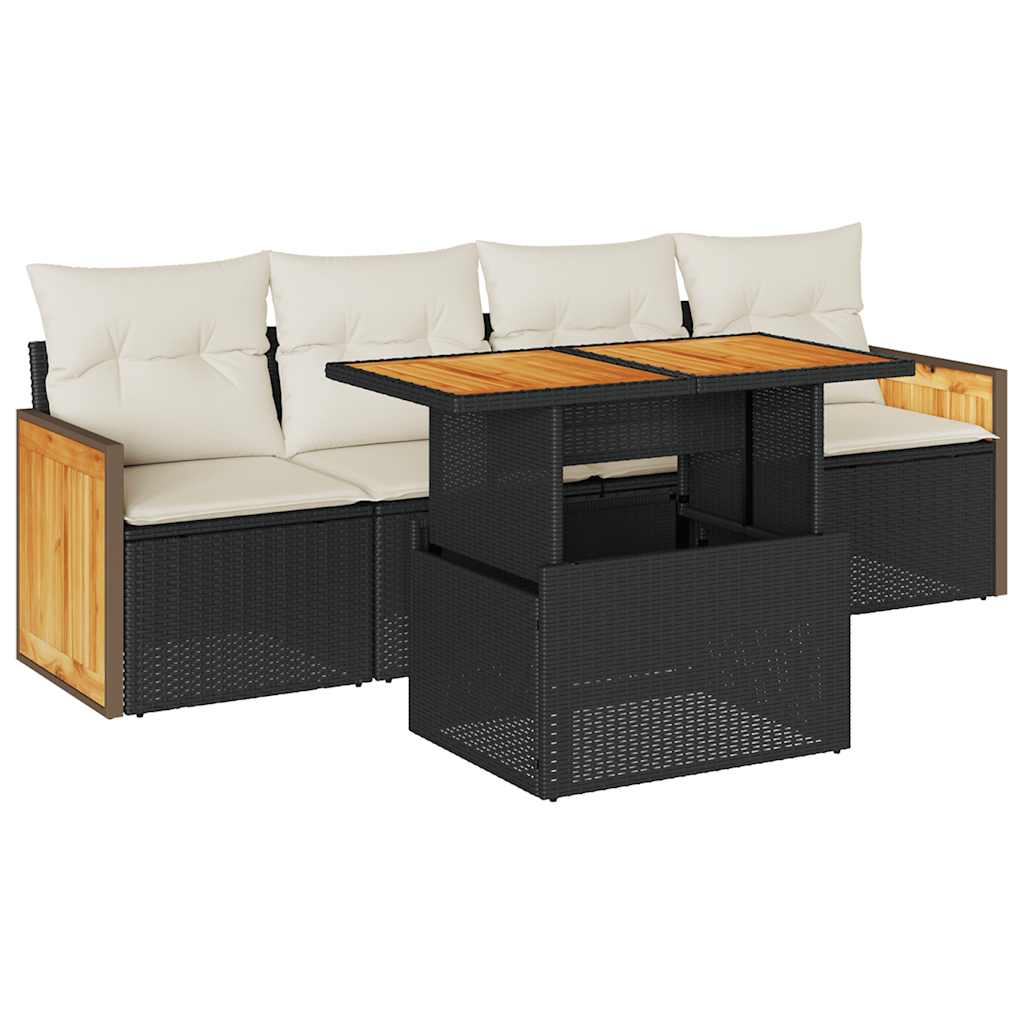Thumbnail - vidaXL 5tlg. Garten-Sofagarnitur mit Kissen Schwarz Poly Rattan Akazie