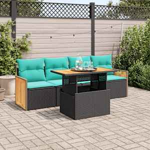 Vrtna sedežna garnitura 5-delna z blazinami poli ratan/akacija