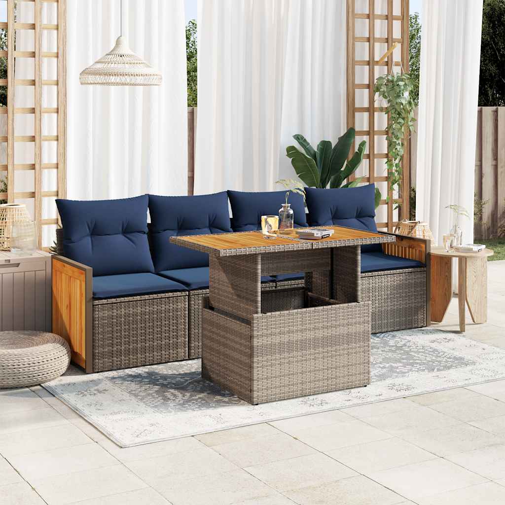 sofasæt 5 dele med hynder polyrattan akacietræ grå