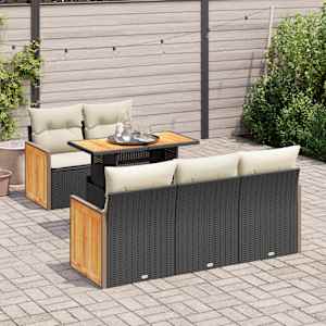 Vrtna sedežna garnitura z blazinami 6-delna črn ratan/akacija