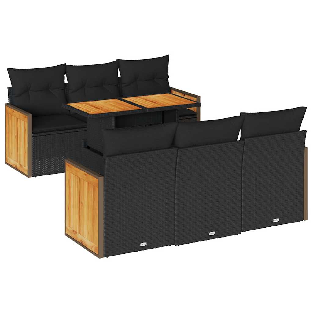 Thumbnail - vidaXL 7-tlg. Garten-Sofagarnitur mit Kissen Schwarz Poly Rattan