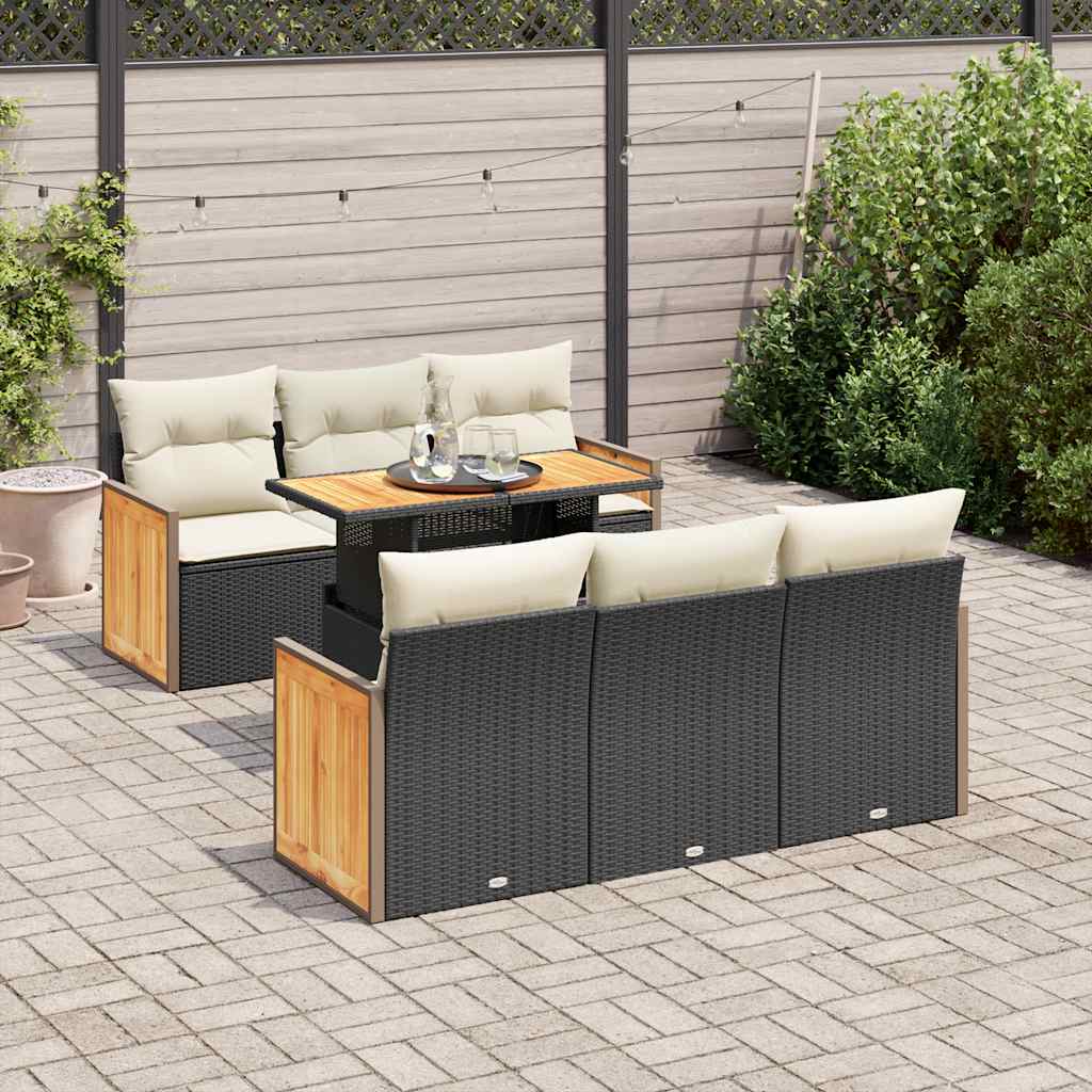 vidaXL Set canapele grădină perne 7 piese negru, poliratan/lemn acacia
