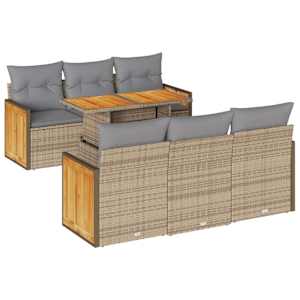 7dílná zahradní sestava s poduškami béžová polyratan akácie - obrázek 2