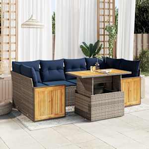 Vrtna sedežna garnitura z blazinami 7-delna siv ratan/akacija