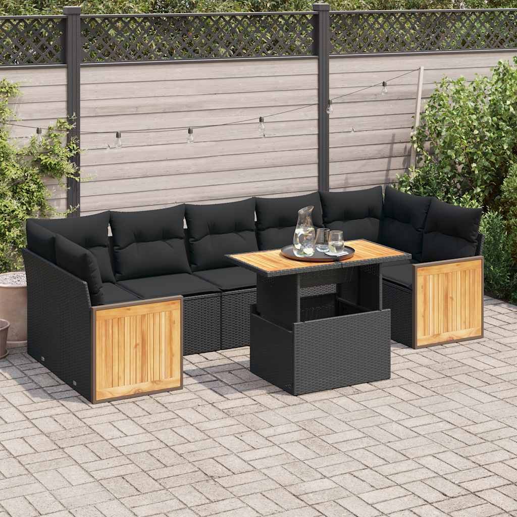 vidaXL 8-tlg. Garten-Sofagarnitur mit Kissen Schwarz Poly Rattan