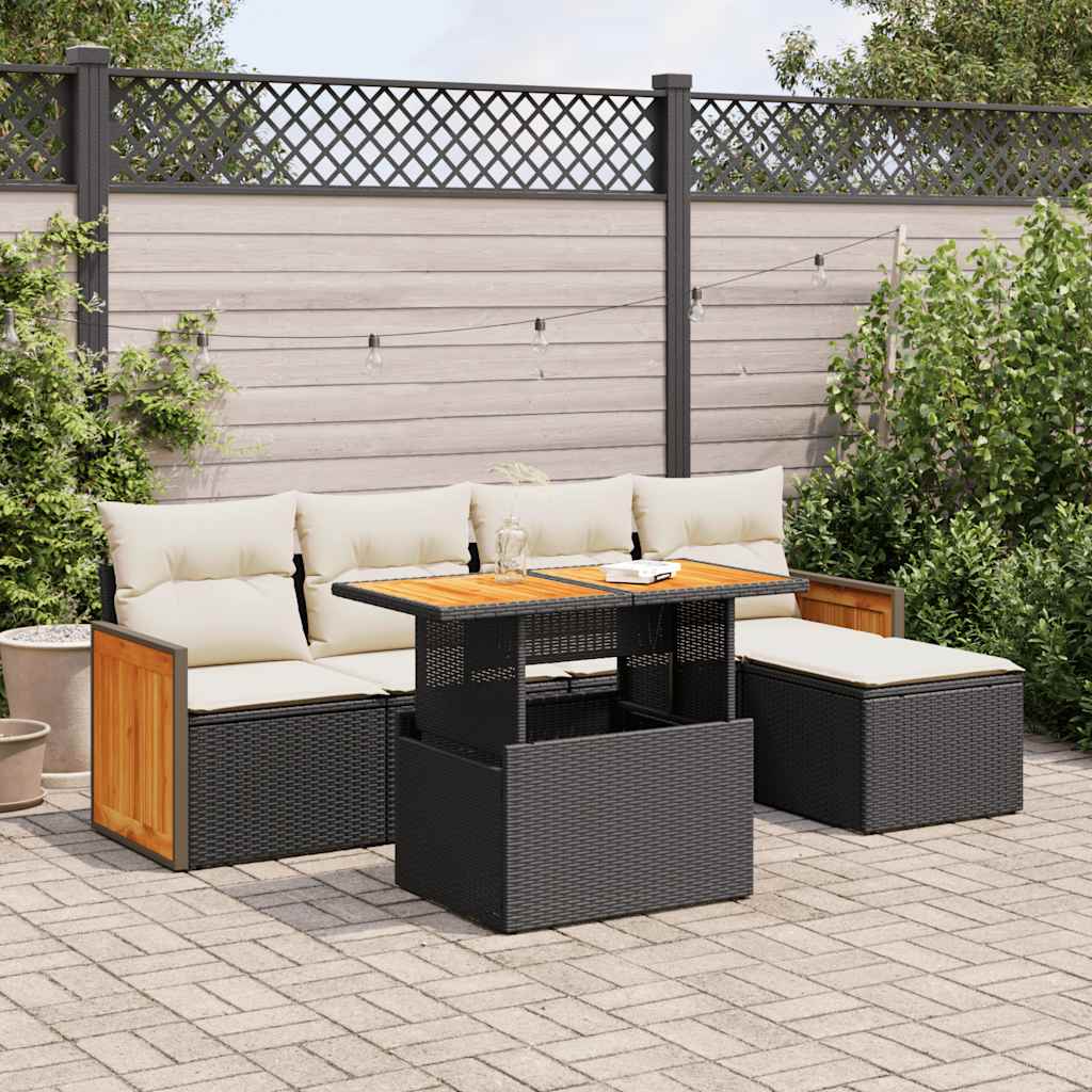 vidaXL 6-tlg. Garten-Sofagarnitur mit Kissen Schwarz Poly Rattan