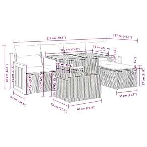 Vrtna sedežna garnitura z blazinami 6-delna bež ratan/akacija - slika 13