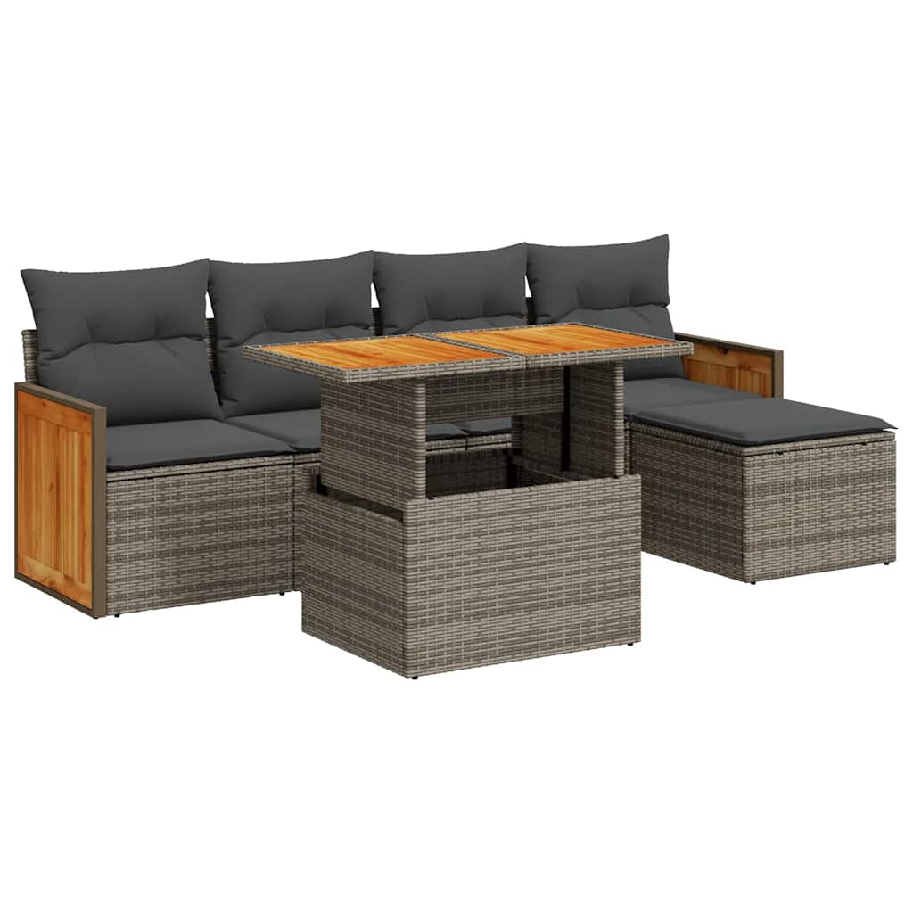 Thumbnail - vidaXL 6-tlg. Garten-Sofagarnitur mit Kissen Grau Poly Rattan Akazie