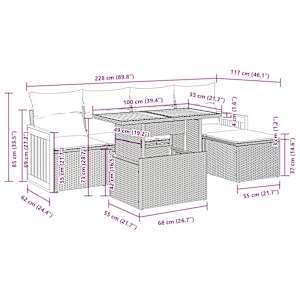 Vrtna sedežna garnitura z blazinami 6-delna siv ratan/akacija - slika 13