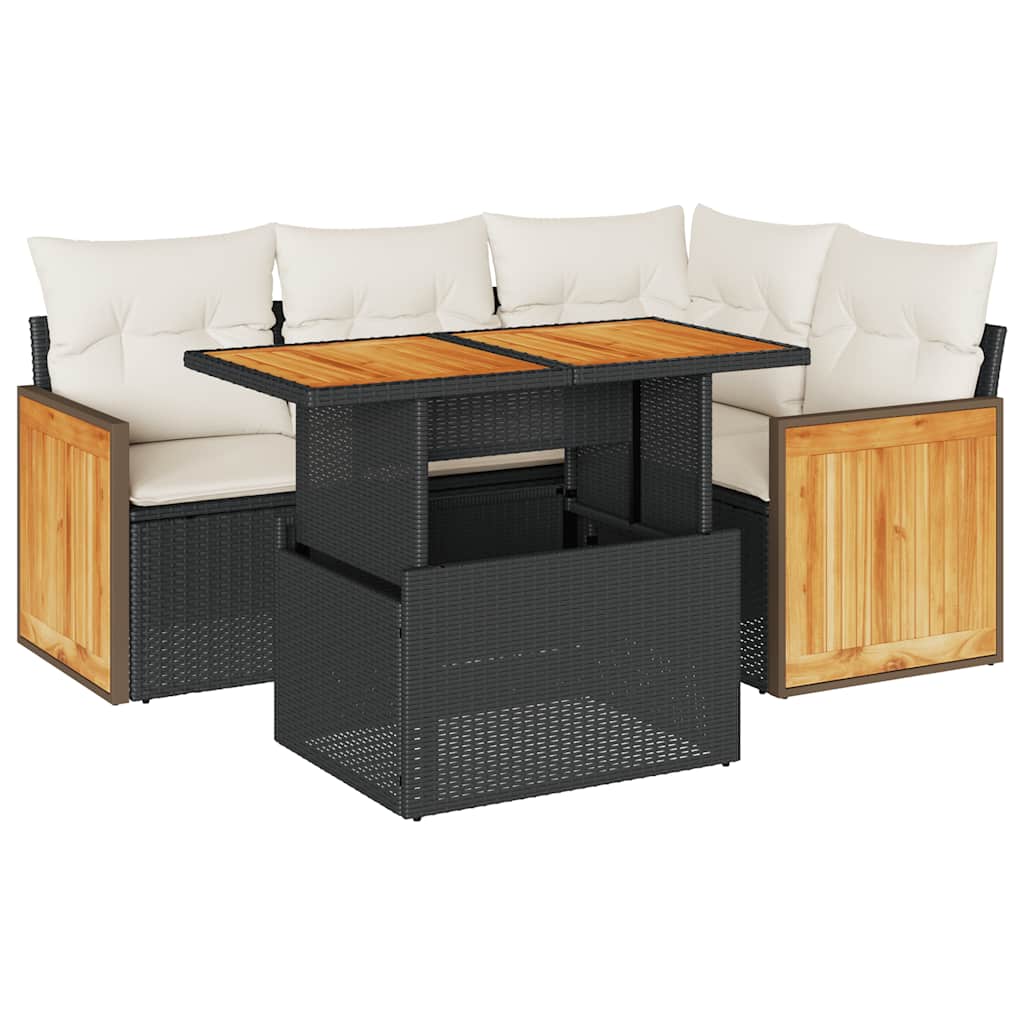 Thumbnail - vidaXL 5tlg. Garten-Sofagarnitur mit Kissen Schwarz Poly Rattan Akazie