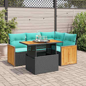 Vrtna sedežna garnitura 5-delna z blazinami poli ratan/akacija