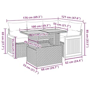 5dílná zahradní sedací souprava podušky béžová polyratan akácie - obrázek 14
