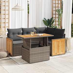 Vrtna sedežna garnitura 5-delna z blazinami poli ratan/akacija