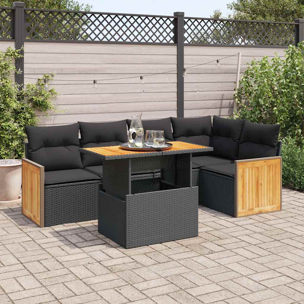 vidaXL Set mobilier grădină perne 6 piese negru poliratan/lemn acacia