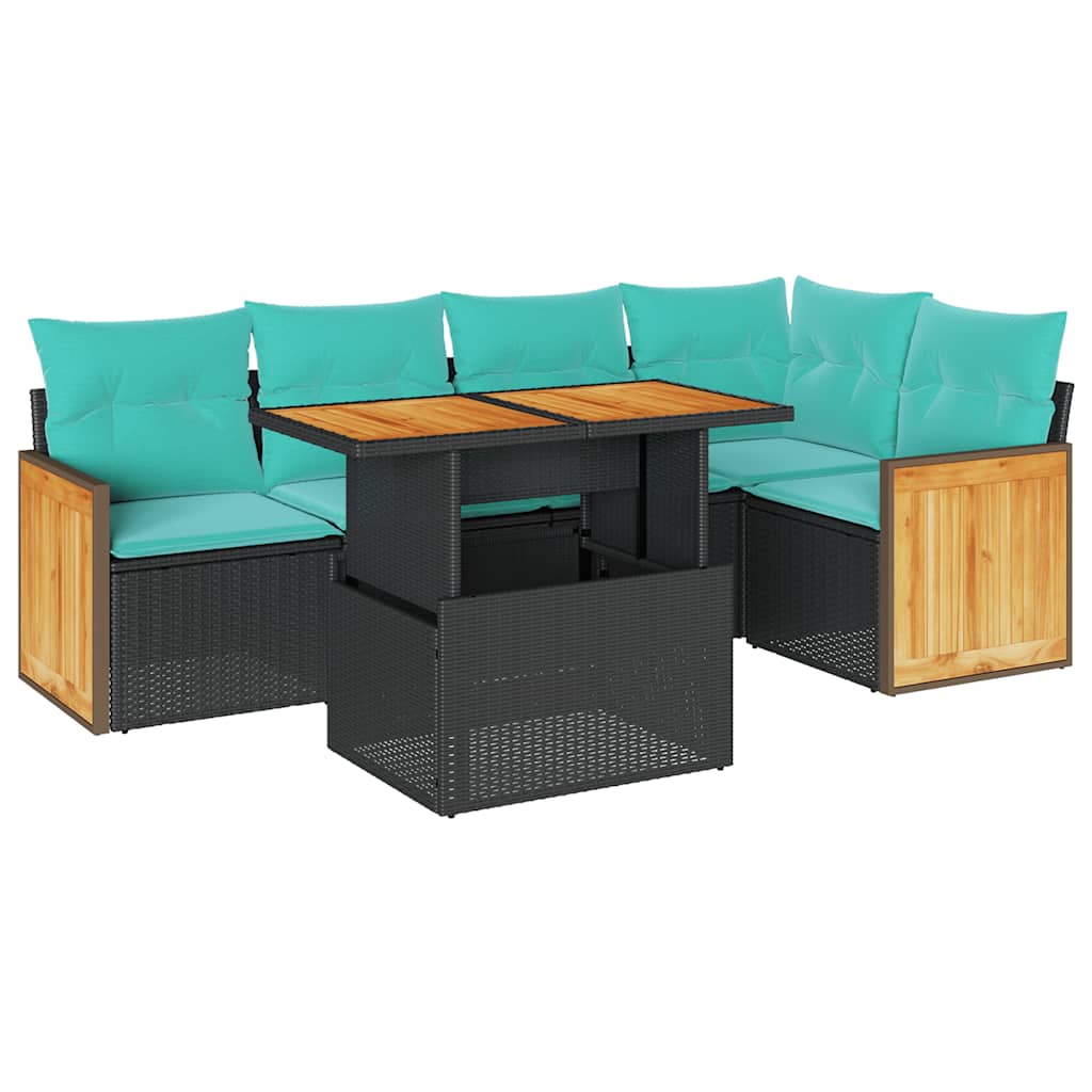 Thumbnail - vidaXL 6-tlg. Garten-Sofagarnitur mit Kissen Schwarz Poly Rattan