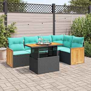 Vrtna sedežna garnitura z blazinami 6-delna črn ratan/akacija