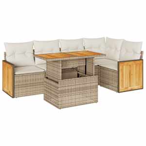 Vrtna sedežna garnitura z blazinami 6-delna bež ratan/akacija - slika 2