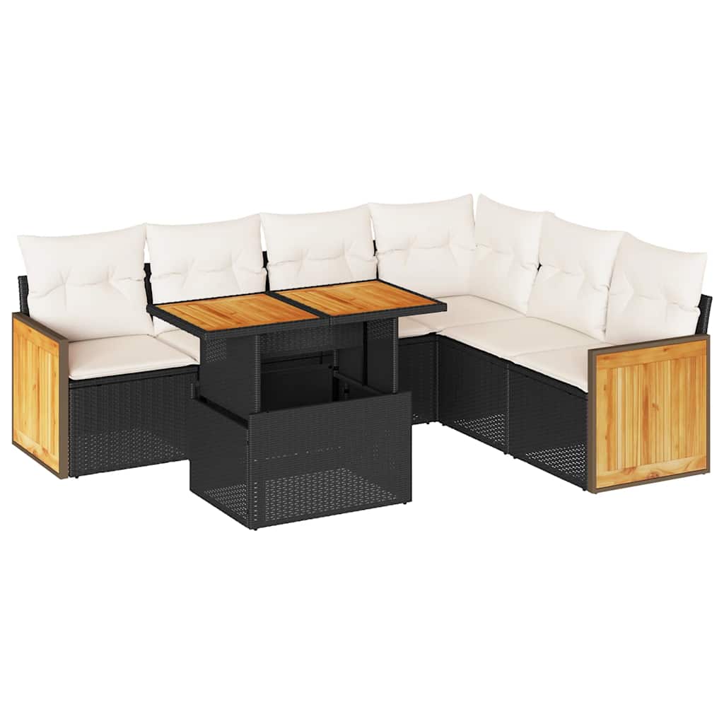 Thumbnail - vidaXL 7-tlg. Garten-Sofagarnitur mit Kissen Schwarz Poly Rattan