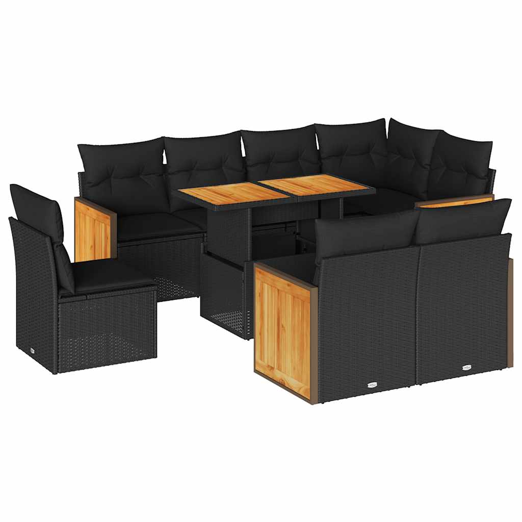 Thumbnail - vidaXL 9-tlg. Garten-Sofagarnitur mit Kissen Schwarz Poly Rattan