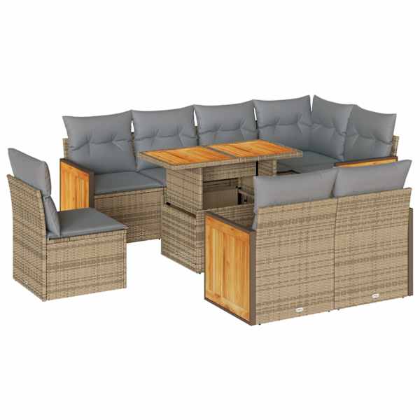 vidaXL 9-osaline aiadiivani komplekt patjadega, beež, rotang/akaatsia